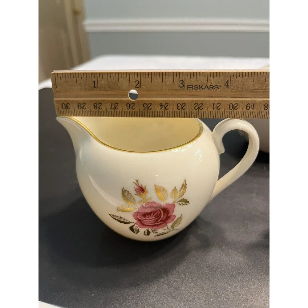 Vintage Lenox Roselyn Floral Pink Rose Gold Trim Creamer & Sugar Bowl w/ Lid